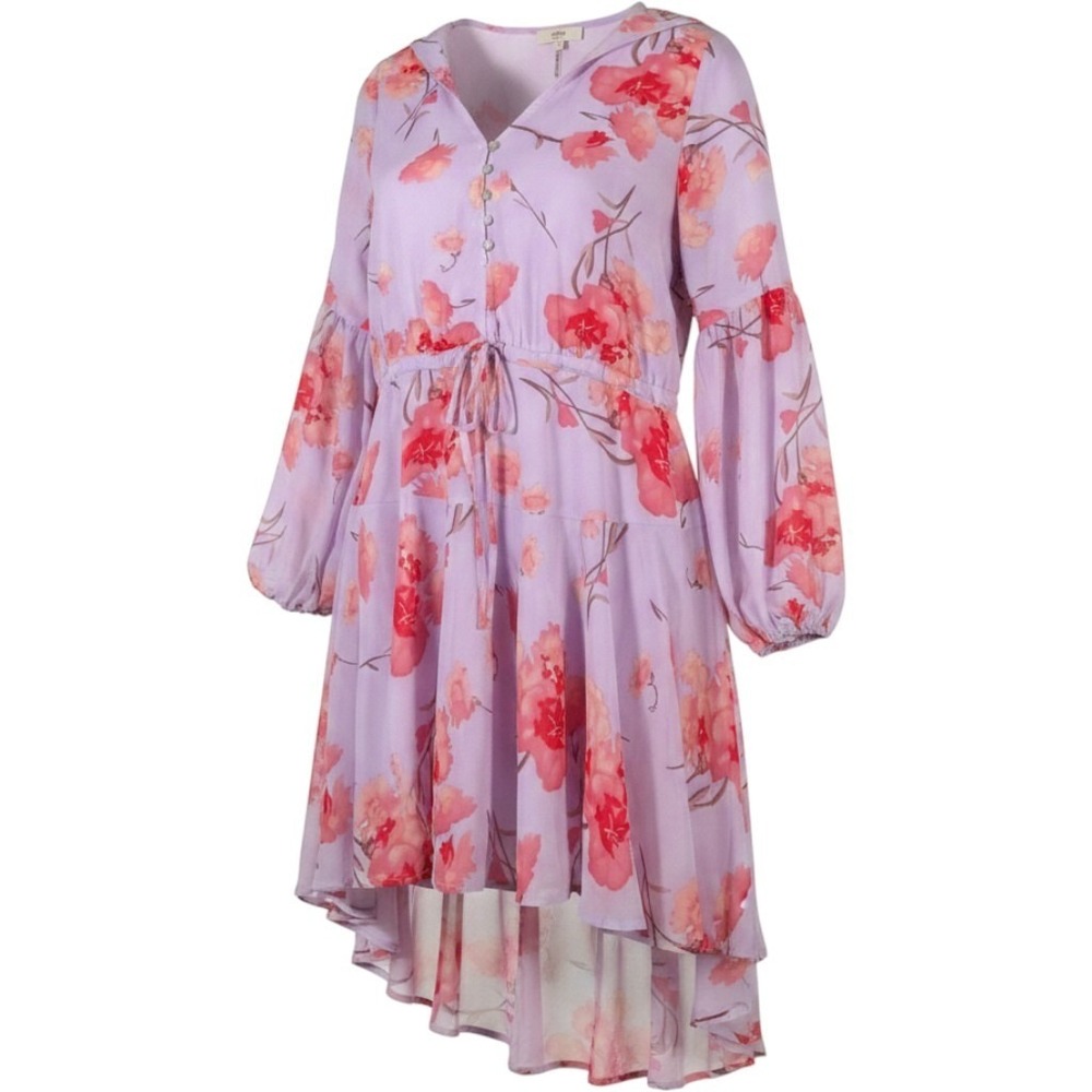 Entro Women's Small Purple Floral High Low Dress V-Neck Chiffon Boho Cottagecore